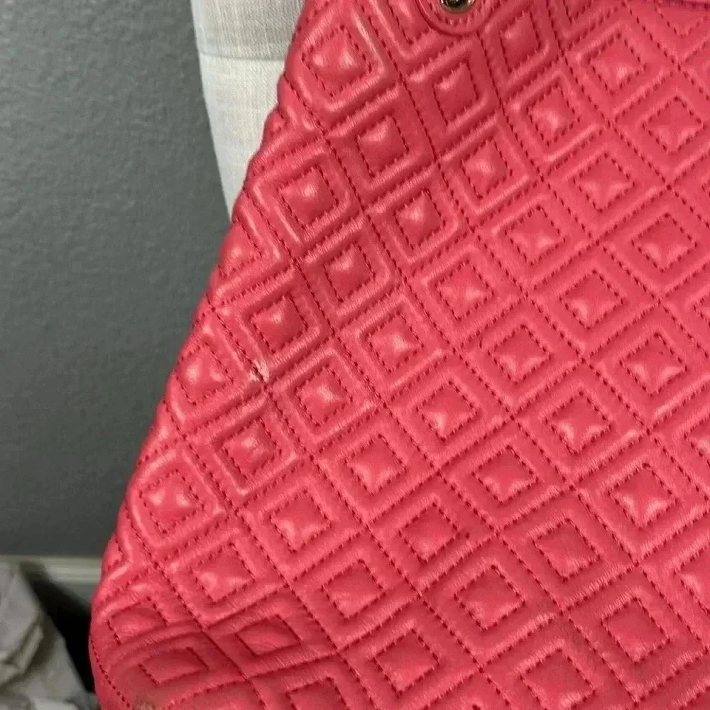 Tory Burch Marion Quilted Chain Slouchy Tote In Peony Bag Purse Chain Coral Pink - Picture 14 of 16